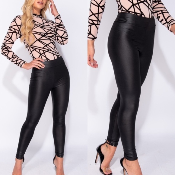 Paris&Pearle Pants - Catherine Black High Waisted Faux Leather Leggings